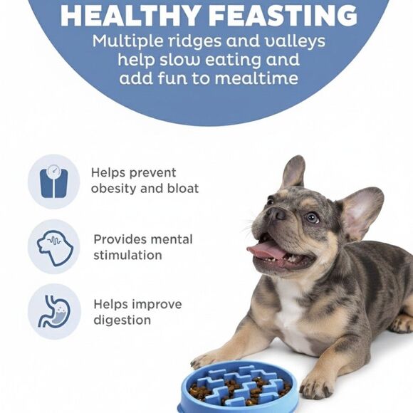 NWT Outward Hound Slo Bowl Blue MEDIUM Slow Feeder Anti Bloat Dog Bowl - Picture 5 of 10